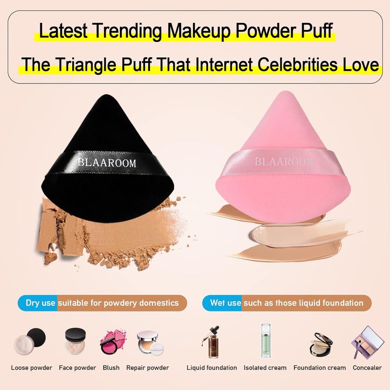BLAAROOM 12 Pieces Velour Pure Cotton Powder Puff Face Makeup Triangle Powder Puffs for Loose Powder Wet Dry Cosmetic Foundation Beauty Sponge Makeup Tools -Black & Pink - Image 4